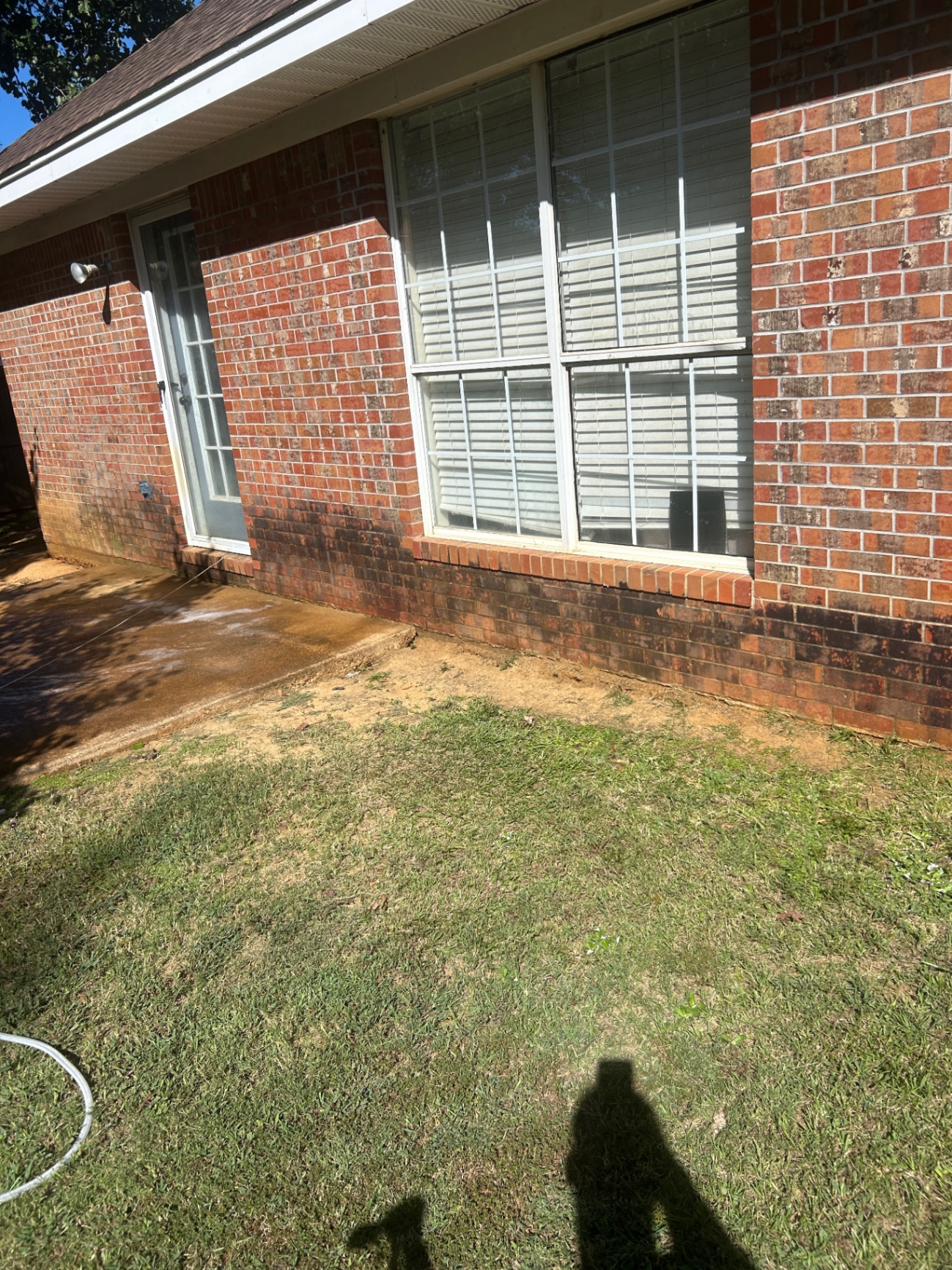 Brick house wash — before cleaning in Pontotoc, MS